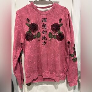 Rare Blind Rooster Asian Rose “ideal place” embroidered sweatshirt, size M